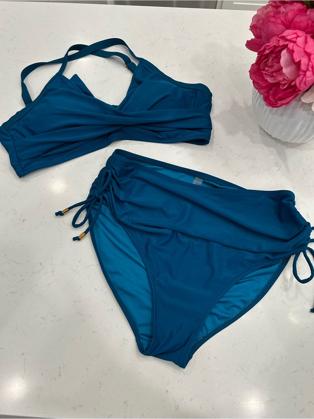 Teal Twist-Front Bikini Set - Women Swim